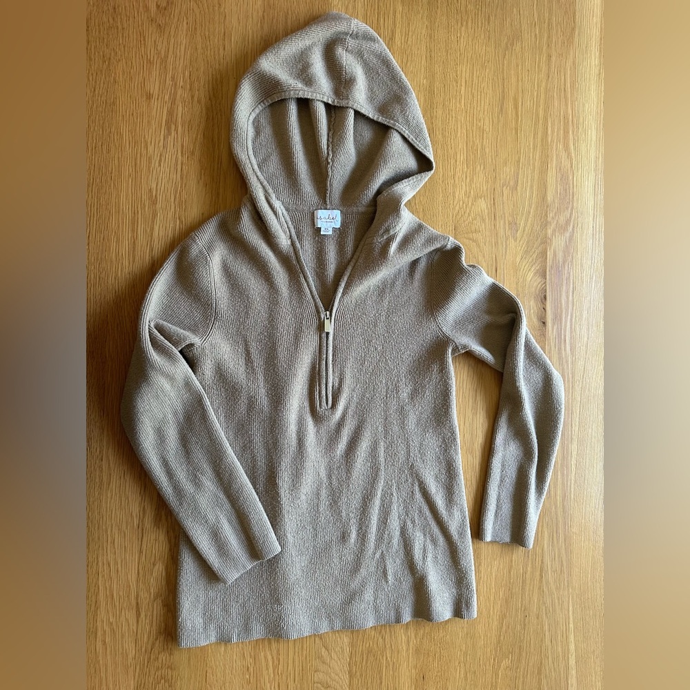 Women’s Taupe Hooded Half-Zip Sweater